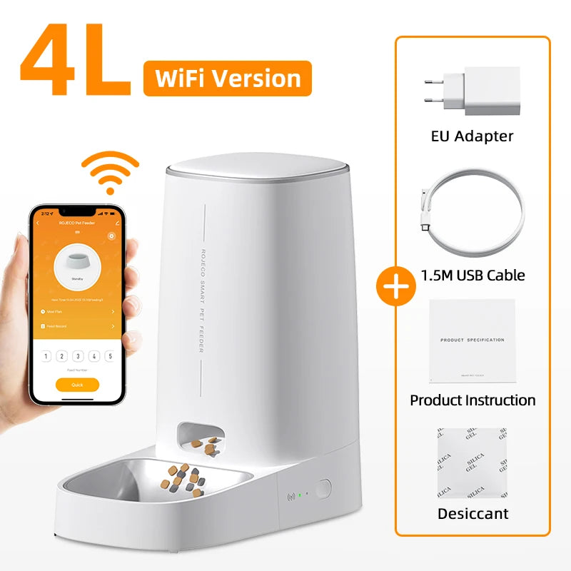 Smart Automatic Cat Feeder with WiFi Control - Remote Feeding Solution for Cats and Dogs
